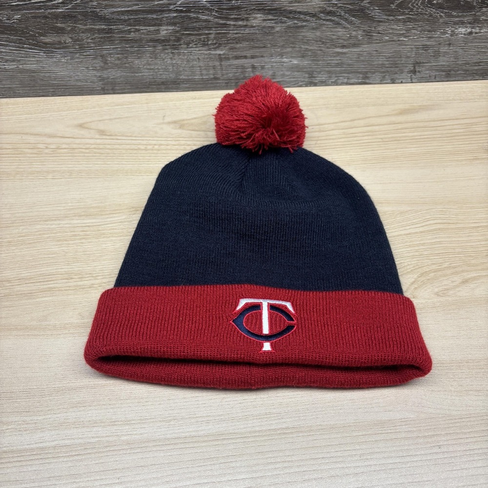 Minnesota Twins Hat Beanie Mens One Size Navy Red MLB Baseball Cuffed Pom Knit